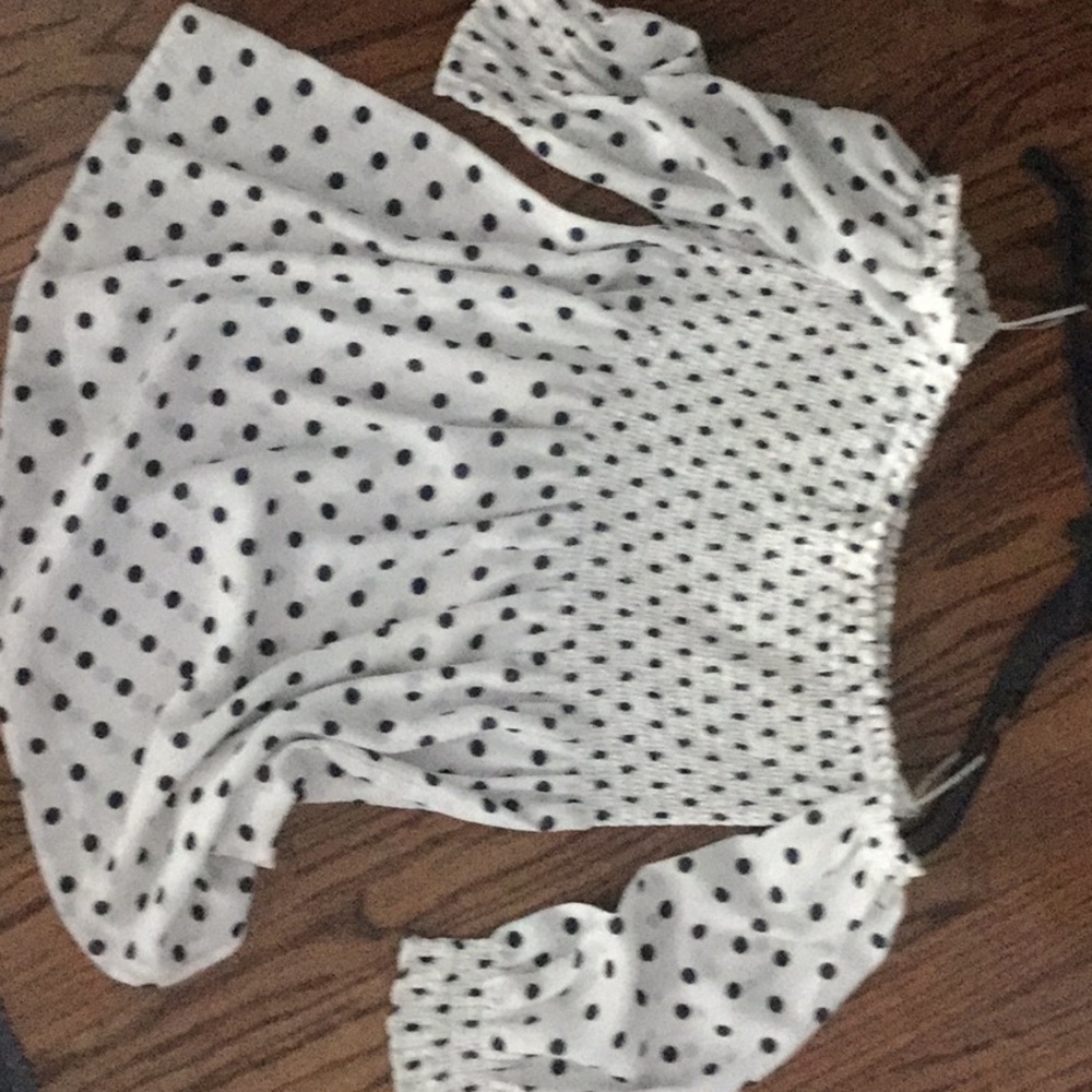 SHoulderless Navy and White Polka Dots